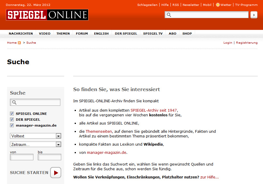 Billede af www.spiegel.de - Søgning efter tekster